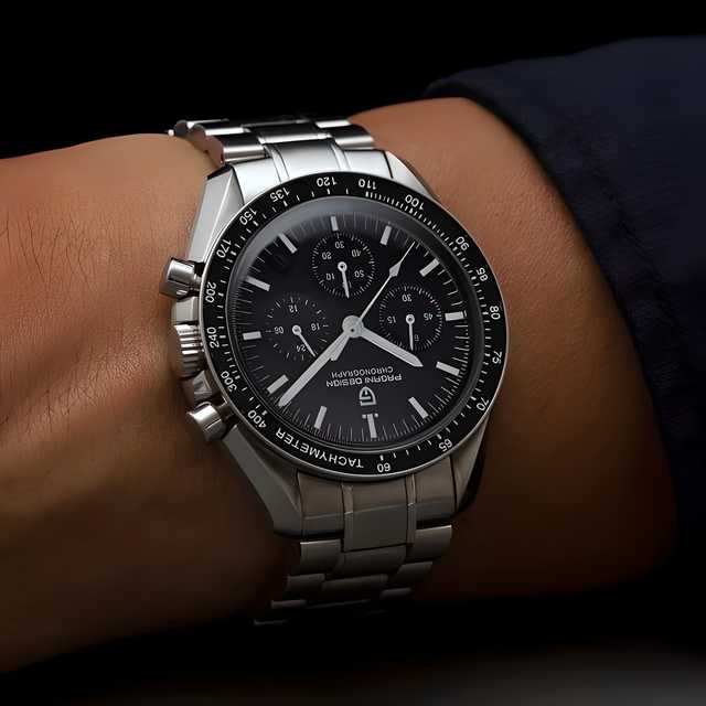 PAGANI DESIGN PD-1701 CHRONOGRAPH PREMIUM SILVER STRAP BLACK MEN'S WATCH
