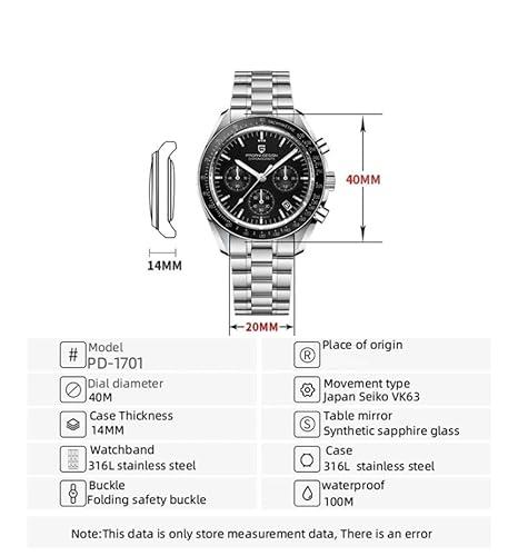 PAGANI DESIGN PD-1701 CHRONOGRAPH PREMIUM SILVER STRAP BLACK MEN'S WATCH